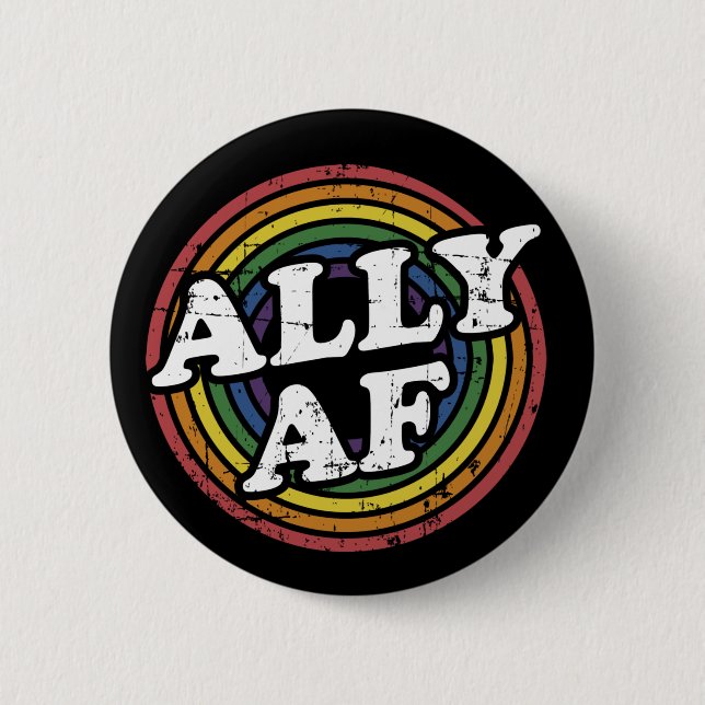 Ally AF rainbow flag for LGBT Pride month Support Button (Front)