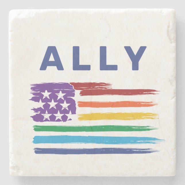 Ally Artistic Rainbow Flag  Stone Coaster (Front)
