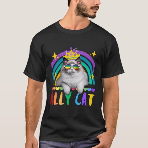 Ally Cat Be Kind Gay Rainbow Lgbtq Pride Month T_Shirt