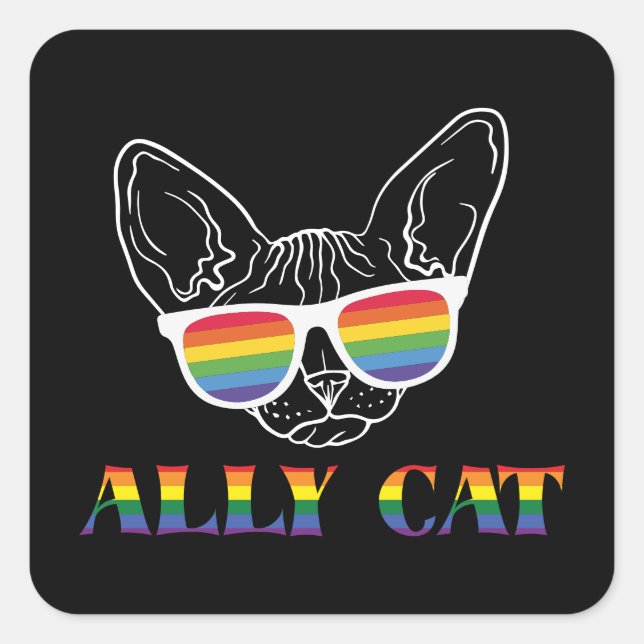 Ally Cat | Cute Cat | Rainbow | Pride Square Sticker (Front)