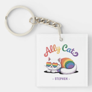 Ally Cat – Cute White Cat LGBTQ Pride (2) Keychain