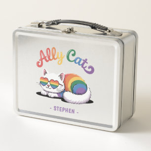 Ally Cat – Cute White Cat LGBTQ Pride (2) Metal Lunch Box