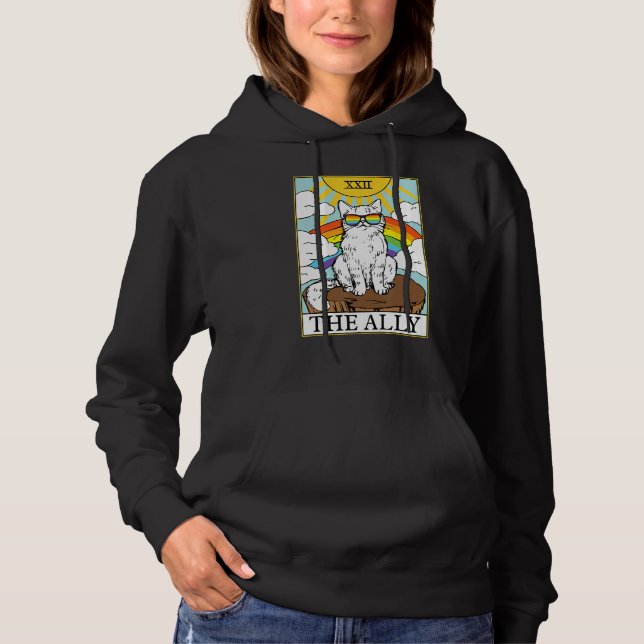 Ally Cat Gay Pride Pride Sunglasses Cat Tarot Card Hoodie (Front)