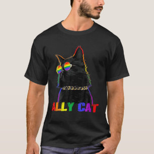 Ally Cat Glasses LGBT Gay Pride Ally Flag Rainbow T-Shirt