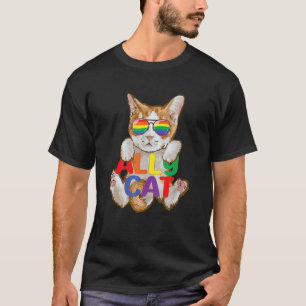 Ally Cat Lgb Gay Rainbow Pride Flag Kitten Boys Gi T-Shirt