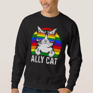 Ally Cat LGBT Flag Rainbow Sunglasses Gay Pride Me Sweatshirt