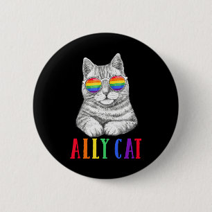 Ally Cat LGBT Gay Rainbow Pride Flag Boys Men Button