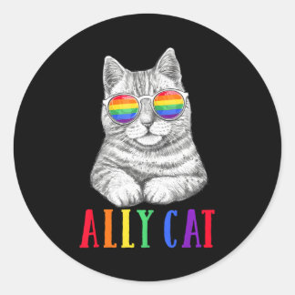 Ally Cat LGBT Gay Rainbow Pride Flag Boys Men Classic Round Sticker