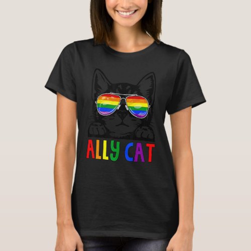 Ally Cat Lgbt Gay Rainbow Pride Flag Boys Men Girl T_Shirt