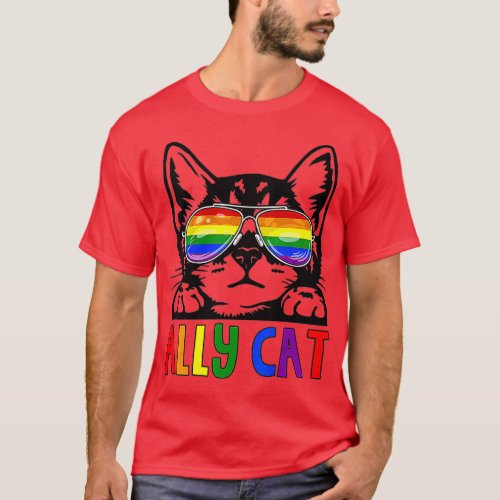 Ally Cat LGBT Gay Rainbow Pride Flag Boys Men Girl T_Shirt