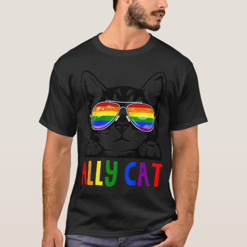 Ally Cat LGBT Gay Rainbow Pride Flag Boys Men Girl T_Shirt