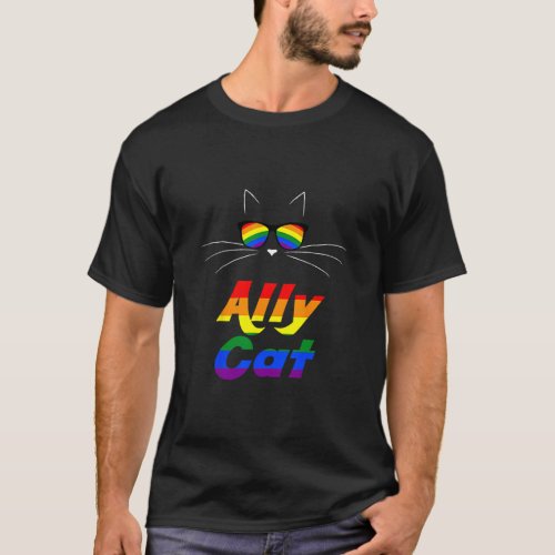 Ally Cat LGBT Gay Rainbow Pride Flag Boys Men Girl T_Shirt
