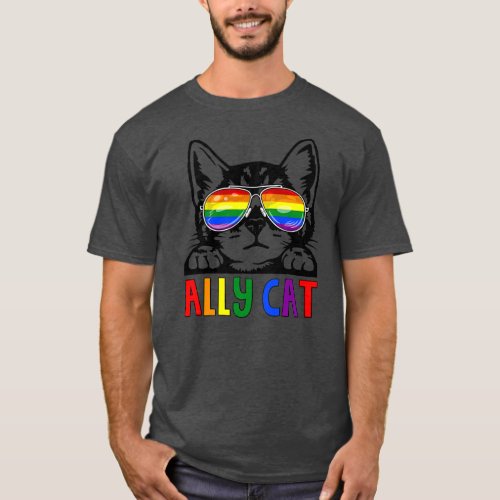 Ally Cat LGBT Gay Rainbow Pride Flag Boys Men T_Shirt