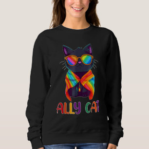 Ally Cat LGBT Gay Rainbow Pride Flag  Cat  2 Sweatshirt