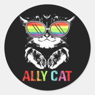 Ally Cat LGBT Gay Rainbow Pride Flag Gay Lesbian Classic Round Sticker