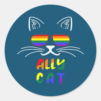 Ally Cat LGBT Gay Rainbow Pride Flag Kittys Classic Round Sticker