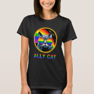 Ally Cat LGBT Pride Month Cat With Ally Pride Rain T-Shirt