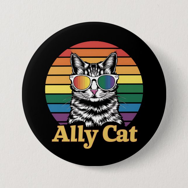 Ally Cat LGBT Rainbow Flag LGBTQ Gift Button (Front)