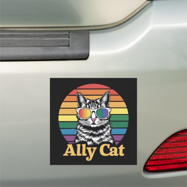 Ally Cat LGBT Rainbow Flag LGBTQ Gift Car Magnet (In Situ)