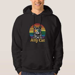 Ally Cat LGBT Rainbow Flag LGBTQ Gift Hoodie
