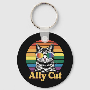 Ally Cat LGBT Rainbow Flag LGBTQ Gift Keychain
