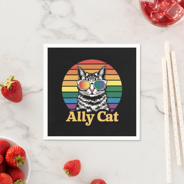 Ally Cat LGBT Rainbow Flag LGBTQ Gift Napkins (Insitu)
