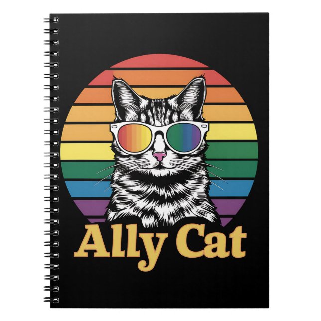 Ally Cat LGBT Rainbow Flag LGBTQ Gift Notebook (Front)