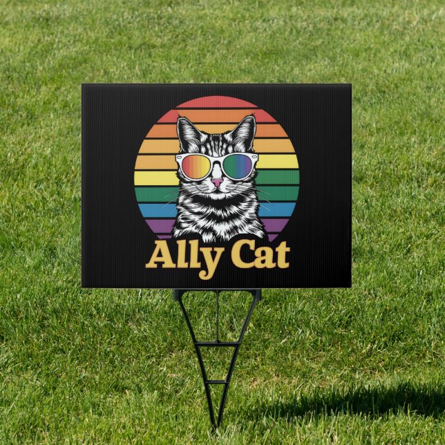 Ally Cat LGBT Rainbow Flag LGBTQ Gift Sign (Insitu)