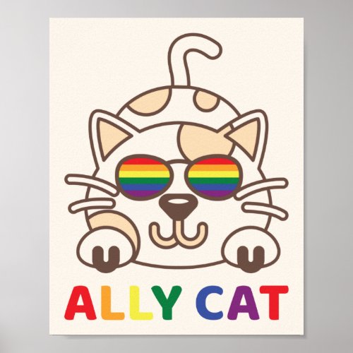 Ally Cat LGBTQ Gay Lesbian Rainbow Pride Flag Poster