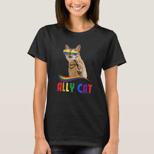 Ally Cat Lgbtq Pride Cat With Rainbow Sunglasses T_Shirt