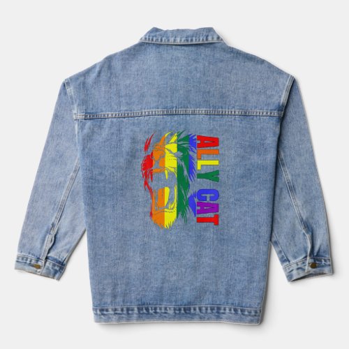 Ally Cat Lion Rainbow Gay Pride Lgbt Support Proud Denim Jacket