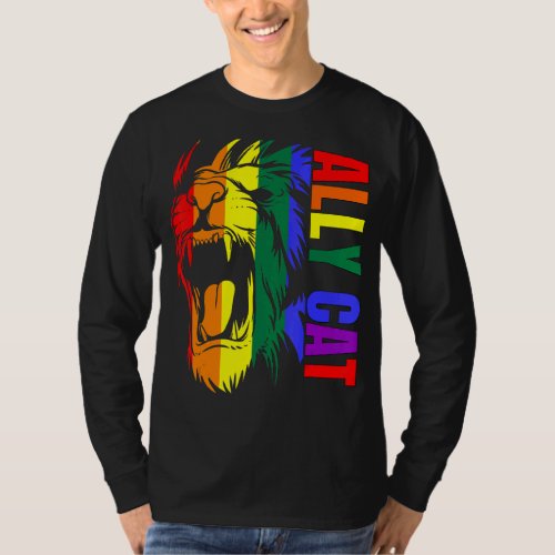 Ally Cat Lion Rainbow Gay Pride Lgbt Support Proud T_Shirt