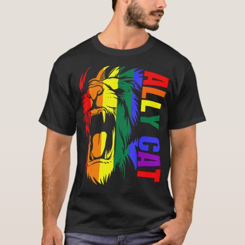 Ally Cat Lion Rainbow Gay Pride Lgbt Support Proud T_Shirt