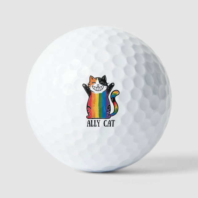 Ally Cat – Rainbow Cat LGBTQ Pride (2) Golf Balls (Front)