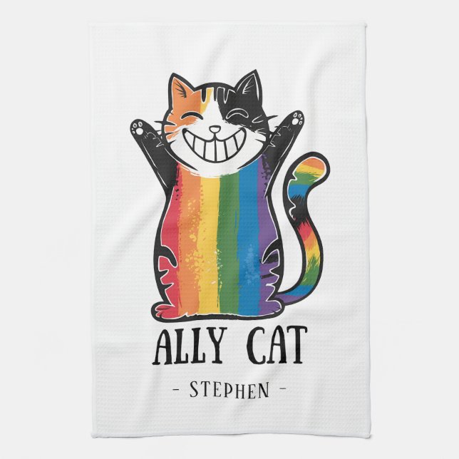 Ally Cat – Rainbow Cat LGBTQ Pride (2) Kitchen Towel (Vertical)