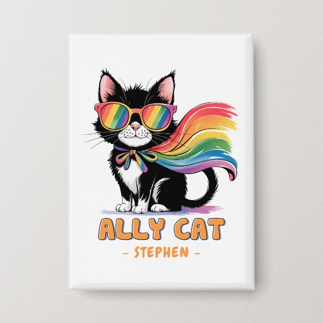 Ally Cat – Rainbow Cat LGBTQ Pride Button (Front)