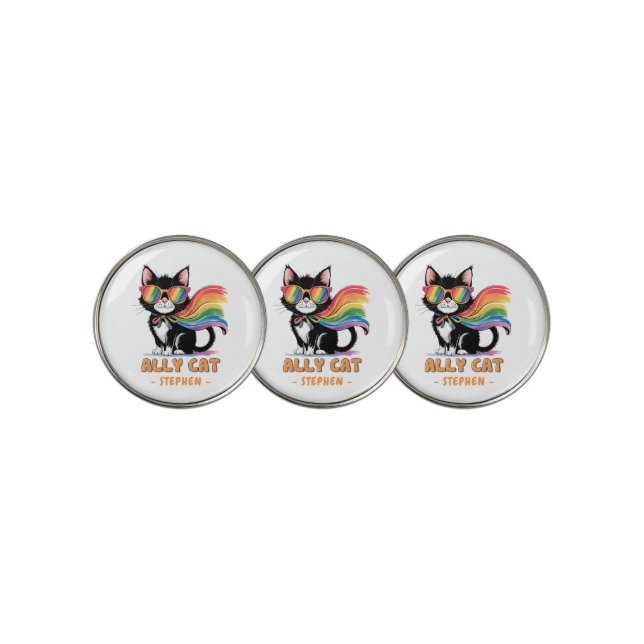 Ally Cat – Rainbow Cat LGBTQ Pride Golf Ball Marker (3 Up)
