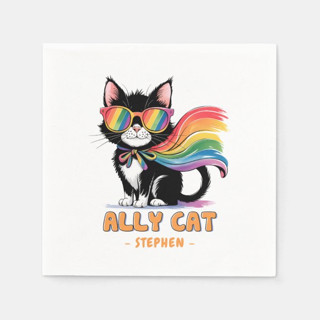 Ally Cat – Rainbow Cat LGBTQ Pride Napkins (Front)