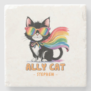 Ally Cat – Rainbow Cat LGBTQ Pride Stone Coaster
