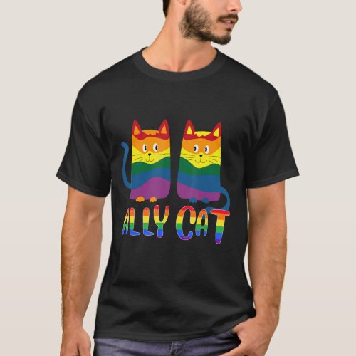 Ally Cat Rainbow Gay Pride Allies Lgbtq Proud Bise T_Shirt