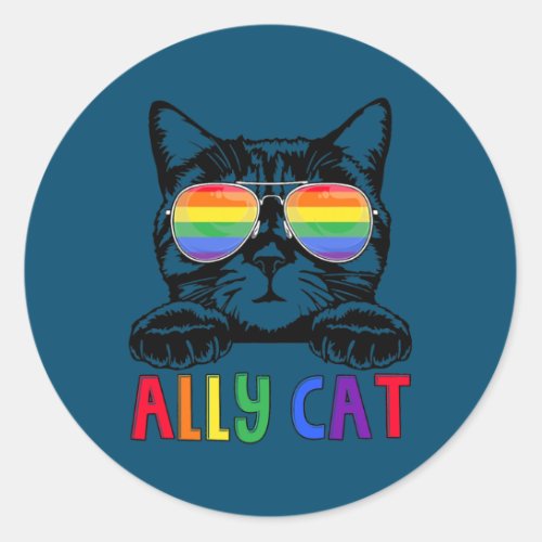 Ally Cat Rainbow Gay Pride Cute LGBT Animal Pet Classic Round Sticker