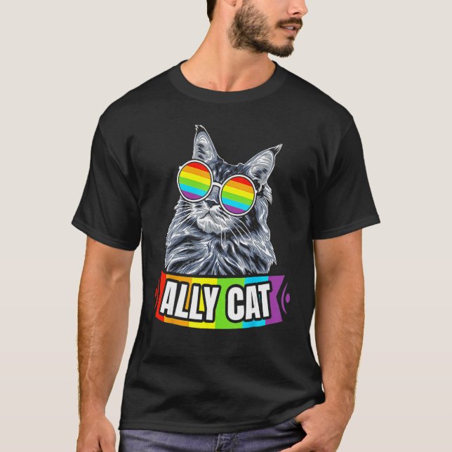 Ally Cat Rainbow LGBT LGBTQ Lesbian Gay Trans Prid T-Shirt (Front)