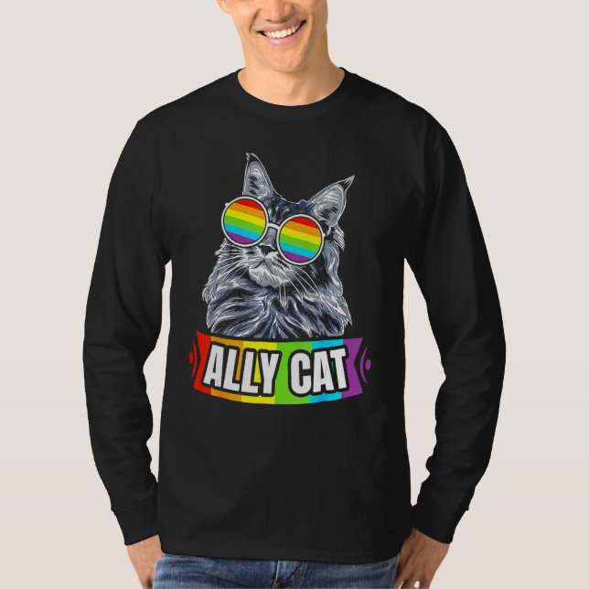 Ally Cat Rainbow LGBT LGBTQ Lesbian Gay Trans Prid T-Shirt (Front)