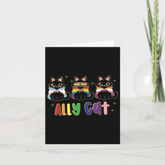 Ally Cat Rainbow Lgbt Pride Flag Gay Pride Month 2 Card (Front)