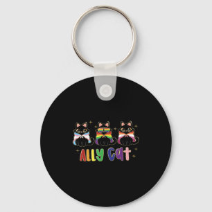 Ally Cat Rainbow Lgbt Pride Flag Gay Pride Month 2 Keychain