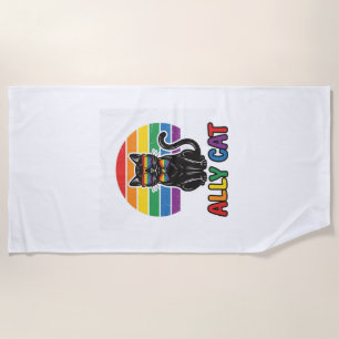 Ally Cat Rainbow Pride Vintage Cat Shirt Design_1 Beach Towel
