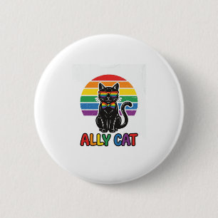 Ally Cat Rainbow Pride Vintage Cat Shirt Design_1 Button