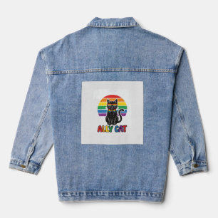 Ally Cat Rainbow Pride Vintage Cat Shirt Design_1 Denim Jacket