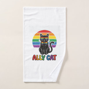 Ally Cat Rainbow Pride Vintage Cat Shirt Design_1 Hand Towel