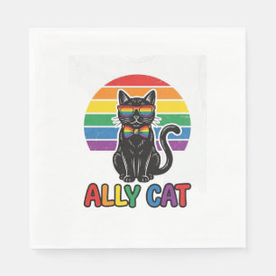 Ally Cat Rainbow Pride Vintage Cat Shirt Design_1 Napkins